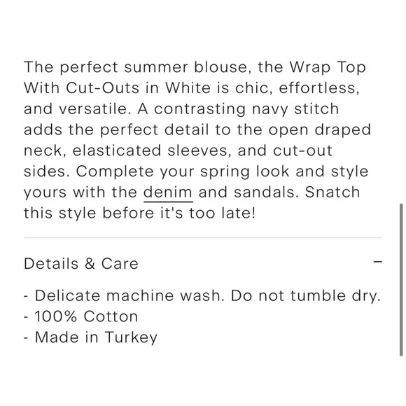 NWT Something Navy Wrap Top with Cut Outs in White Size Small Arielle Charnas - Picture 7 of 10